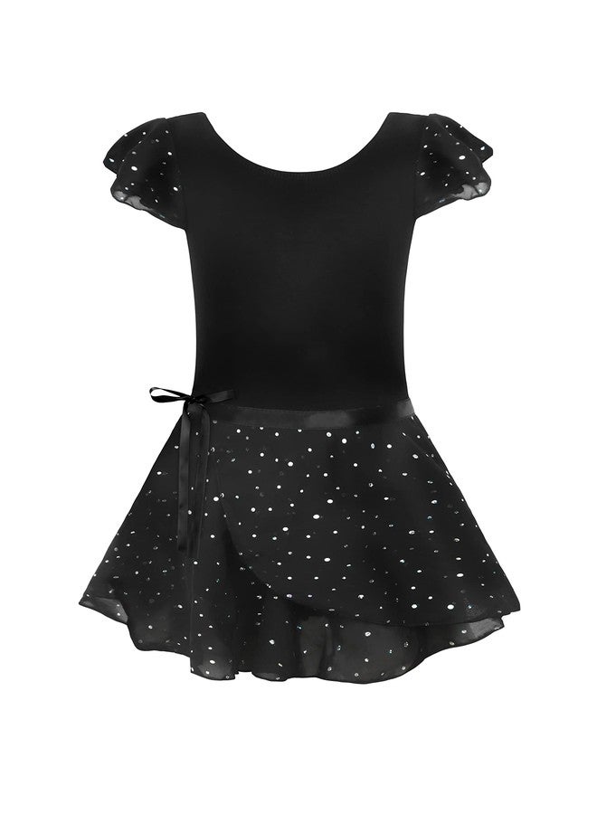 EQSJIU Ruffle Sleeve Skirted Leotards for Girls Ballet Black Size 7-8 7/8 Years Old Sequins Sparkly Sparkles 2 Set Adjustable Skirt Ballerina Dress - Image 1